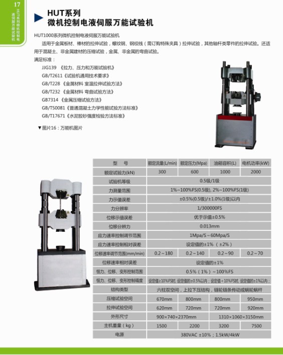 HUT系列微机控制电液伺服万能试验机